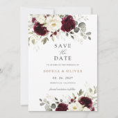Invitation Floral Bourgogne Blanc Vert Or Enregistrer la date (Devant)
