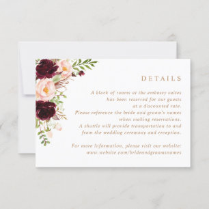 Invitation Floral Bourgogne Blush Greenery Détails du Mariage