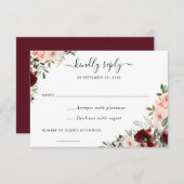Invitation Floral Bourgogne Blush Greenery RSVP Répondre (Devant / Derrière)