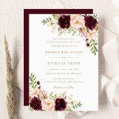 Invitation Floral Bourgogne Blush Moderne Mariage élégant