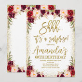 Invitation Floral Bourgogne, Chut c'est un anniversaire surpr (Devant / Derrière)