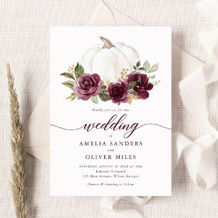Invitation Floral Bourgogne Citrouille Automne Mariage de ver