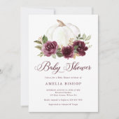 Invitation Floral Bourgogne Citrouille Baby shower feuille or (Devant)