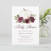 Invitation Floral Bourgogne Citrouille Baby shower feuille or (Debout devant)