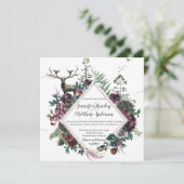 Invitation Floral Bourgogne et gris avec stade et verdure | (Debout devant)