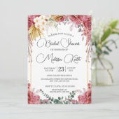 Invitation Floral Bourgogne Gold Eucalyptus Fête des mariées (Debout devant)