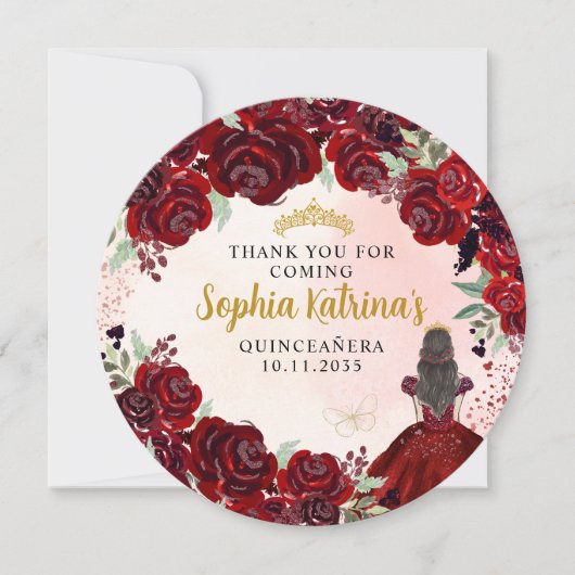 Invitation Floral Bourgogne Gold Quinceanera Anniversaire Mer (Devant)