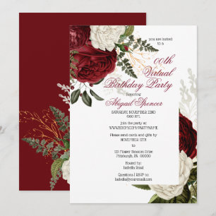 Invitation Floral Bourgogne luxuriant fête d'anniversaire vir