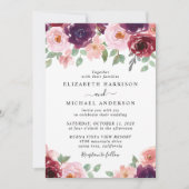 Invitation Floral Bourgogne Mariage d'aquarelle (Devant)