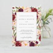 Invitation Floral Bourgogne Mariage d'aquarelle (Debout devant)