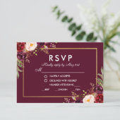 Invitation Floral Bourgogne Mariage Repas RSVP BG Repas (Debout devant)
