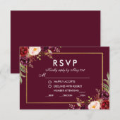 Invitation Floral Bourgogne Mariage Repas RSVP BG Repas (Devant / Derrière)