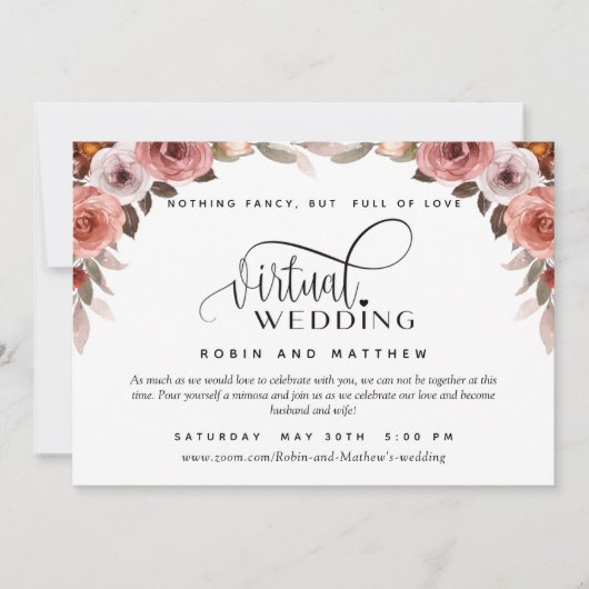 Invitation Floral Bourgogne, Mariage virtuel en ligne (Devant)