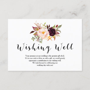 Invitation Floral Bourgogne Mariage Wishing Well Card