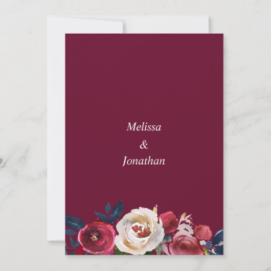 Invitation Floral Bourgogne Marsala Merlot Vins Roses Mariage (Dos)