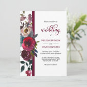 Invitation Floral Bourgogne Marsala Vin Rouge Rose Mariage (Debout devant)