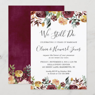 Invitation Floral Bourgogne Nous Faisons Encore Vow Renouvell