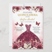 Invitation Floral Bourgogne Or Bilingue espagnol Quinceanera (Dos)