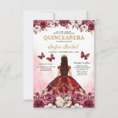 Invitation Floral Bourgogne Or Bilingue espagnol Quinceanera (Devant)