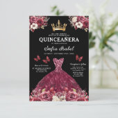 Invitation Floral Bourgogne Or Bilingue espagnol Quinceanera (Debout devant)