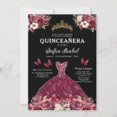 Invitation Floral Bourgogne Or Bilingue espagnol Quinceanera (Dos)