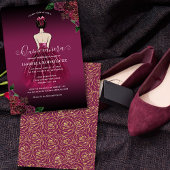 Invitation Floral Bourgogne Princesse Or Anniversaire Quincea