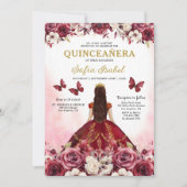 Invitation Floral Bourgogne QR Code Princesse Quinceanera (Devant)