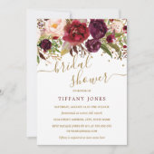 Invitation Floral Bourgogne Rouge or Fête des mariées Confett (Devant)
