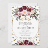 Invitation Floral Bourgogne Rouge or Parties scintillant Tiar (Devant)