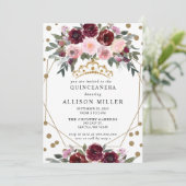 Invitation Floral Bourgogne Rouge or Parties scintillant Tiar (Debout devant)