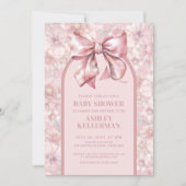 Invitation Floral Bow Baby shower fille rose (Devant)
