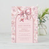 Invitation Floral Bow Baby shower fille rose (Debout devant)