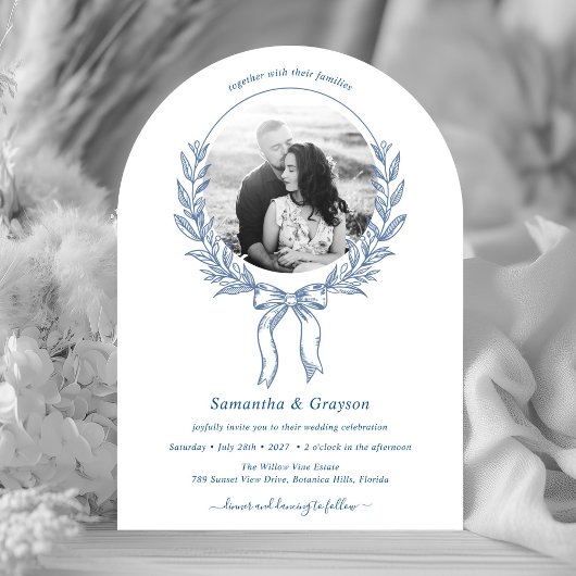 Invitation Floral Bow Circle photo Mariage