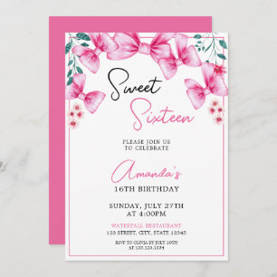 Invitation Floral Bow Coquette Sweet 16 Anniversaire