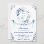 Invitation Floral Bow Crest Sweet Baby Baby shower garçon (Devant)