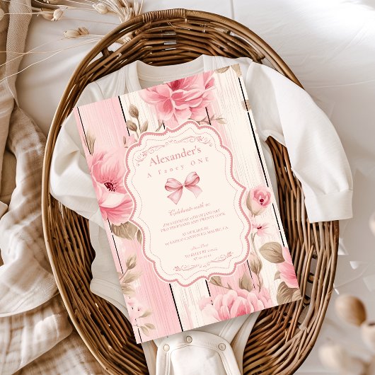 Invitation Floral Bow Fancy ONE Girl 1er anniversaire