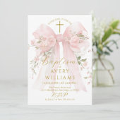 Invitation Floral Bow Girls Baptism Elegant Flower Digital (Debout devant)