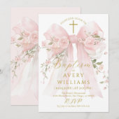 Invitation Floral Bow Girls Baptism Elegant Flower Digital (Devant / Derrière)