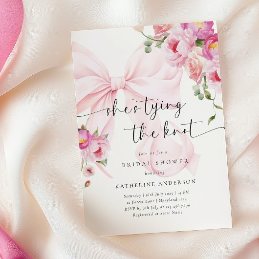 Invitation Floral Bow She's Tying The Knot Bridal Shower
