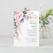 Invitation Floral Bridal Brunch Aquarelle rose bleu Fleurs (Debout devant)