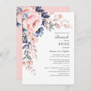 Invitation Floral Bridal Brunch Aquarelle rose bleu Fleurs