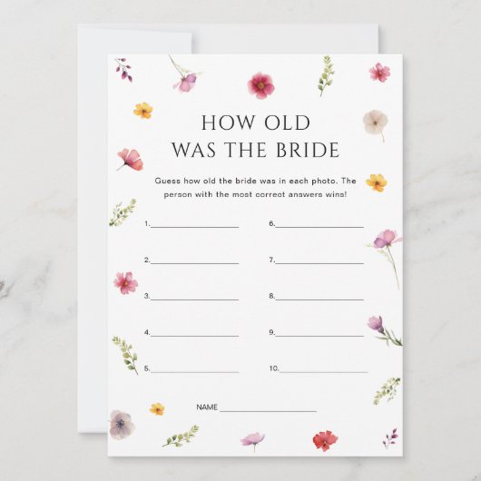 Invitation Floral Bridal Shower How Old Was the Bride Game (Devant)