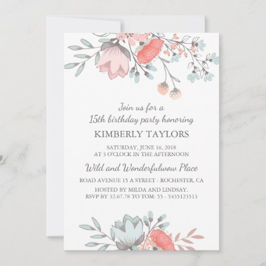 Invitation Floral Brithday Party Vintage (Devant)