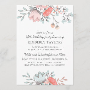 Invitation Floral Brithday Party Vintage