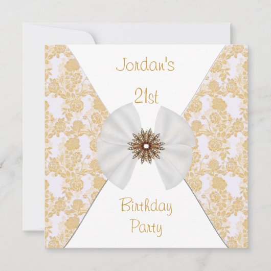 Invitation Floral Brown Gold White Bow 21e fête d'anniversair (Devant)