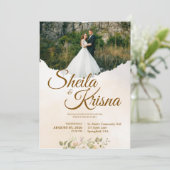 Invitation Floral Brown Pastel Elegance Wedding with Photo (Debout devant)