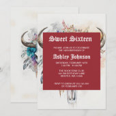 Invitation Floral Bull Skull Watercolor Art (Devant / Derrière)