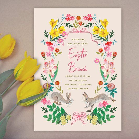 Invitation Floral Bunny Easter Brunch Spring Garden Party 