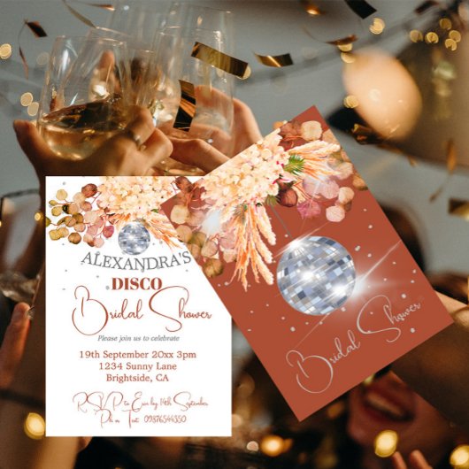 Invitation Floral Bural Orange Disco Ball Fête des mariées