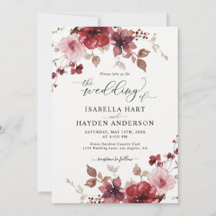 Invitation Floral Burgundy Blush All In 1 Code QR Mariage